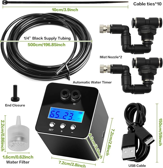 Reptile Smart Mister, Reptile Humidifiers Misting System Automatic with Timer, Terrariums Humidifier with 360°Adjustable Misting Nozzles, Spray Kit for Rainforest Plants Amphibian