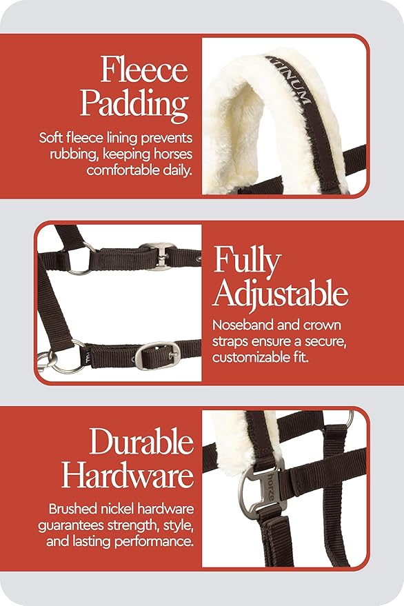 HORZE Howard Soft Fleece Padded Adjustable Polyester Horse Halter - Dark Brown - Pony