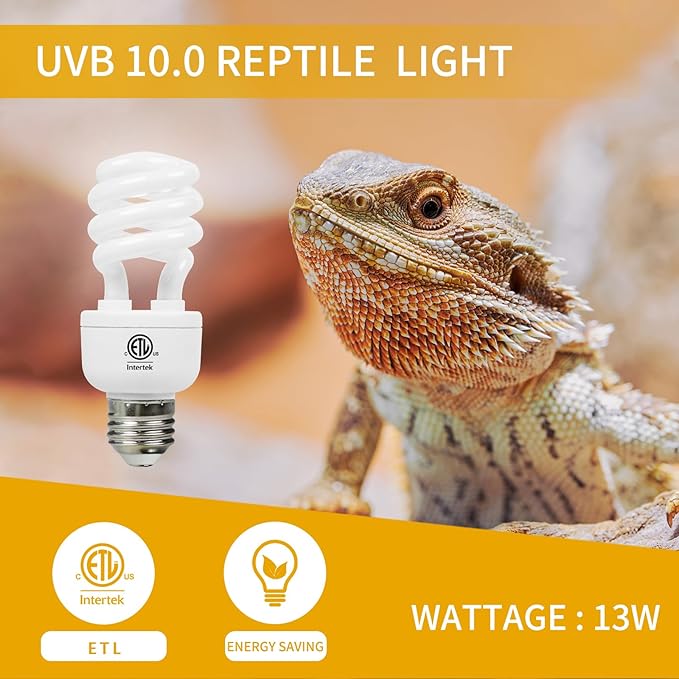 LUCKY HERP Desert UVA UVB Reptile Light Bulb 10.0 13W Compact Fluorescent Lamp