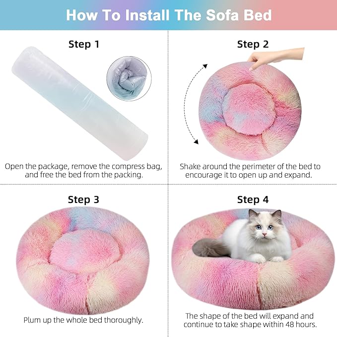 Cat Beds for Indoor Cats,20 Inch Dog Bed for Small Melium Large Dogs, Washable-Round Pet Bed for Puppy and Kitten with Slip-Resistant Bottom