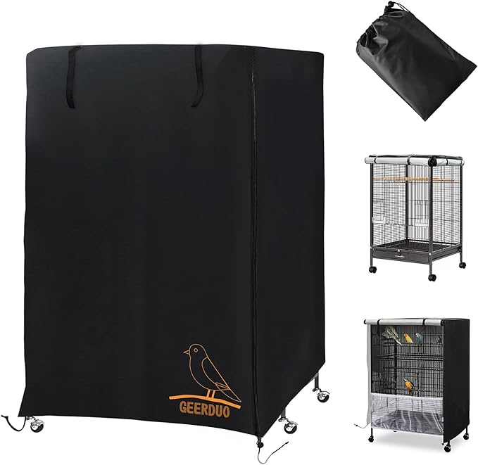 Bird Cage Cover, 600D Universal Pet Cage Cover for Night,100% Shading Oxford Cloth with PU Coating Layer, Adjustable Soft Airy Nylon Mesh Net