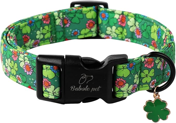 St Patricks Day Dog Collar for Giant Large Dogs - Lucky Flower Shamrock Green Dog Collars, Cute Irish Clover Puppy Collar with Quick Release Buckle for Girls&Boys Dogs XL