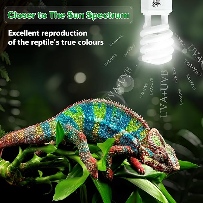 LUCKY HERP UVA UVB Reptile Light 5.0, Tropical UVB 100 Compact Fluorescent Lamp, UVB Light for Reptiles 23W, UVA UVB Reptile Light Bulb, UVB Bulb for Reptiles Chameleons Lizards Tortoises Snakes