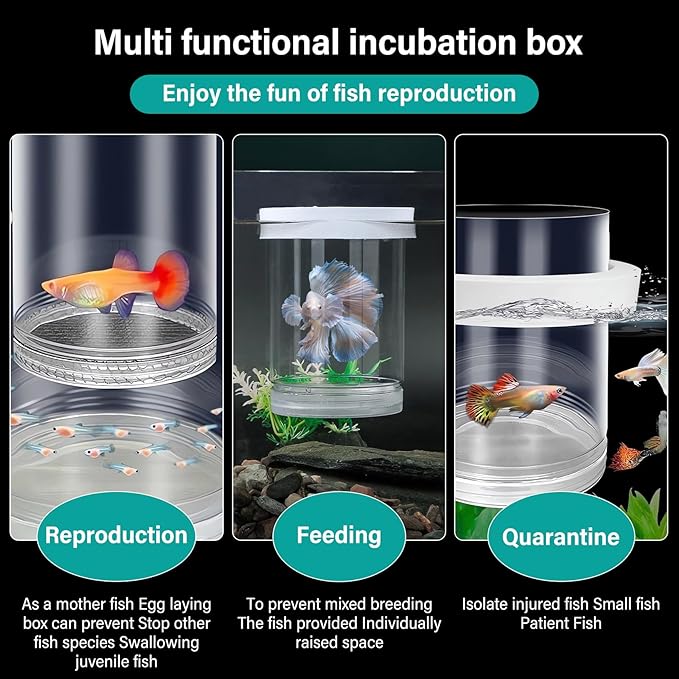 Floating & Mountable Breeding Box – Safe Fry Nursery, Fish Isolation Tank (3.38”x3.38”x5.4”) (1 Set)