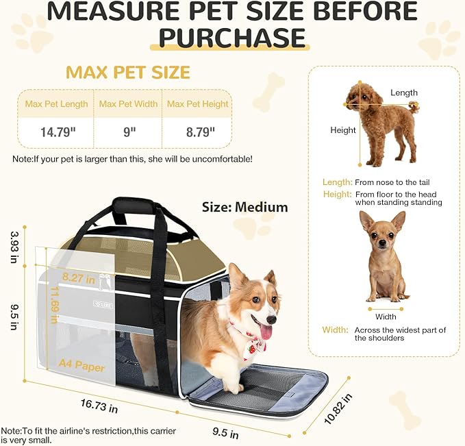 Lekereise Top-Expandable Pet Carrier 17x11x9.5 Inch Alaska Hawaiian Airline Approved Soft Sided Underseat to 12lbs Travel Carriers for Small Cats and Dogs with Locking Safety Zippers Anti-Scratch Mesh