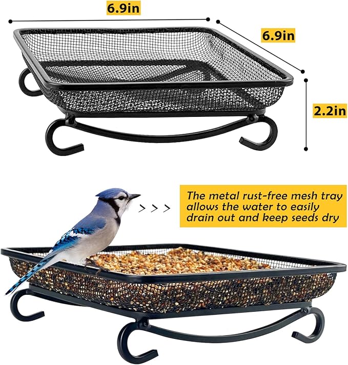 MIXXIDEA Ground Bird Feeder Tray, Metal Platform Mesh Seed Tray for Bird Feeders, Great Attracting Garden Yard Decoration for Wild Birds Squirrels Dove (1 Pack)
