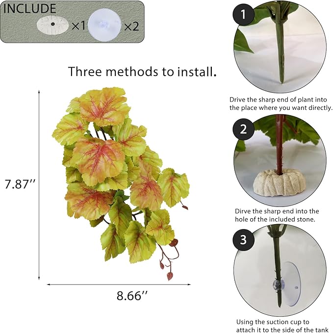 IBWell Fake Reptile Plants for Terrarium, Decor, Turtle Tank with Suction Cup