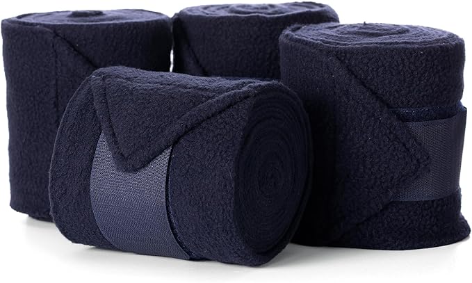 Equinavia Luna 9' Fleece Polo Wraps, Set of 4 Horse Leg Bandages with Storage Bag | Black - One Size - Navy - One Size