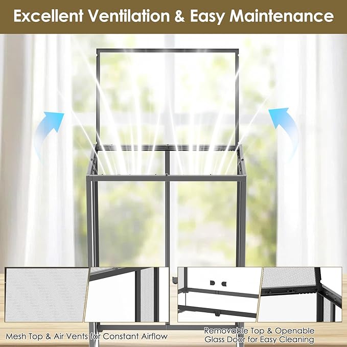 Erinnyees 67 Gallon Reptile Terrarium with Top Screen Ventilation, Snake Habitat with Heating Pad Space, Front Opening Reptile Vivarium with Sliding Cable Outlet for Leopard Geckos, Snakes, Turtles