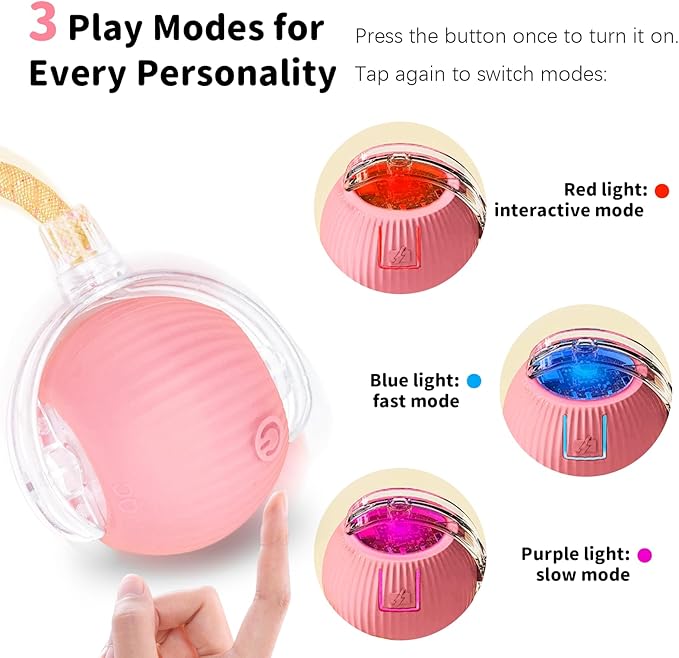 Interactive Cat Toys for Indoor Cats Smart Automatic Ball Rolling for Bored Kitten Pet Upgraded Speedy Moving Chase Dogs Toy Pink Dragonfly