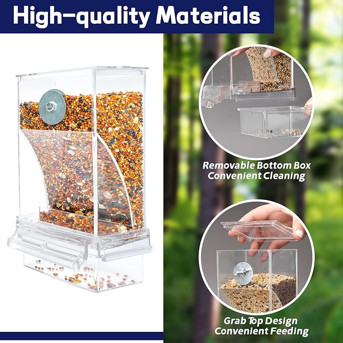 VERTUPET No Mess Bird Feeders with Water Dispenser Automatic Transparent Acrylic Food Container Drinker for Cage Automatic Parrot Feeder Seed Container Cage Accessories (Blue)