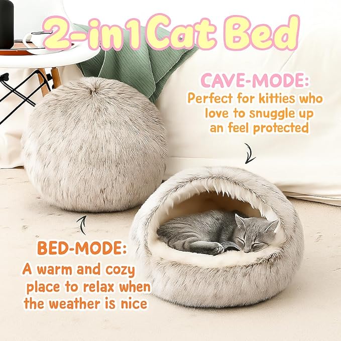 Nest Bed - Lapcatz Cat Beds for Indoor Cats, Fluffy Cat Bed Cave Plush Warm Nest for Cats (Black,M 20"x20")