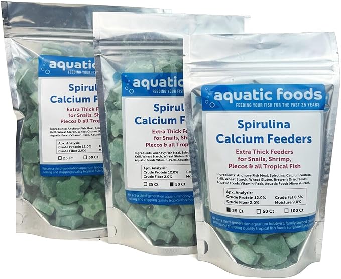 Aquatic Foods Inc. Spirulina Enriched Calcium Feeders for Shrimp, Snails, Crabs, Crayfish, Pleco, Catfish, All Tropical Fish…50 Count Bag
