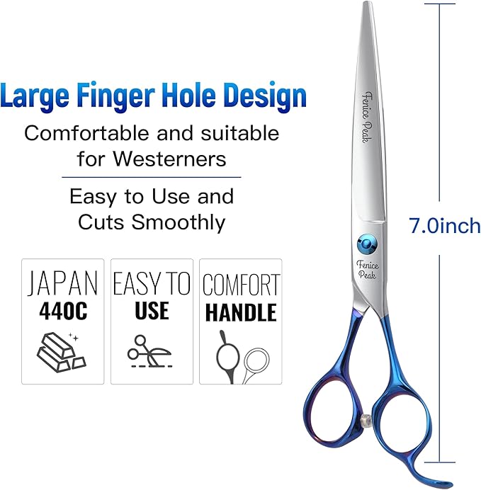 Fenice Peak 4PCS Dog Grooming Scissors Set Ergonomically Designed Blue Handles Ideal Dog Shears for Precise Trimming Easy Use with Comb.