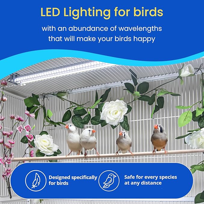 HappyBird Lighting Bird Cage Light - Full Spectrum LED Pet Light - Simulates Natural Environment - Safe for Soft Bill Birds – Easy to Install - (24" Long)