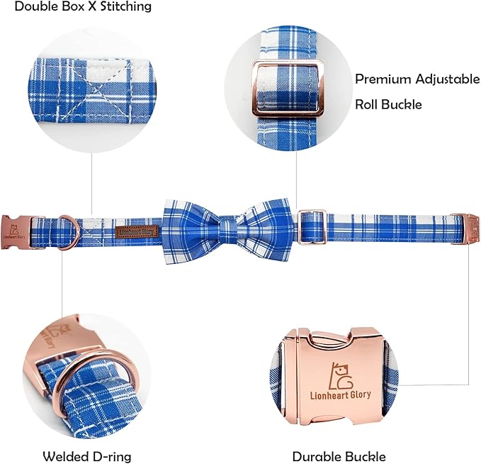 Lionheart glory Dog Collar, Boy Dog Collar Bowtie Blue Adjustable Dog Bowtie Collar Bows Dog Collar for X-Small Puppy