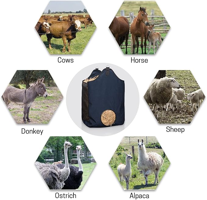 Hay Bags for Horse, Large Capacity Feeding Bag, Hay Nets for Sheep, Goats, Open Feed Hole Hay Feeder for Slow Feeding (Small Blue)