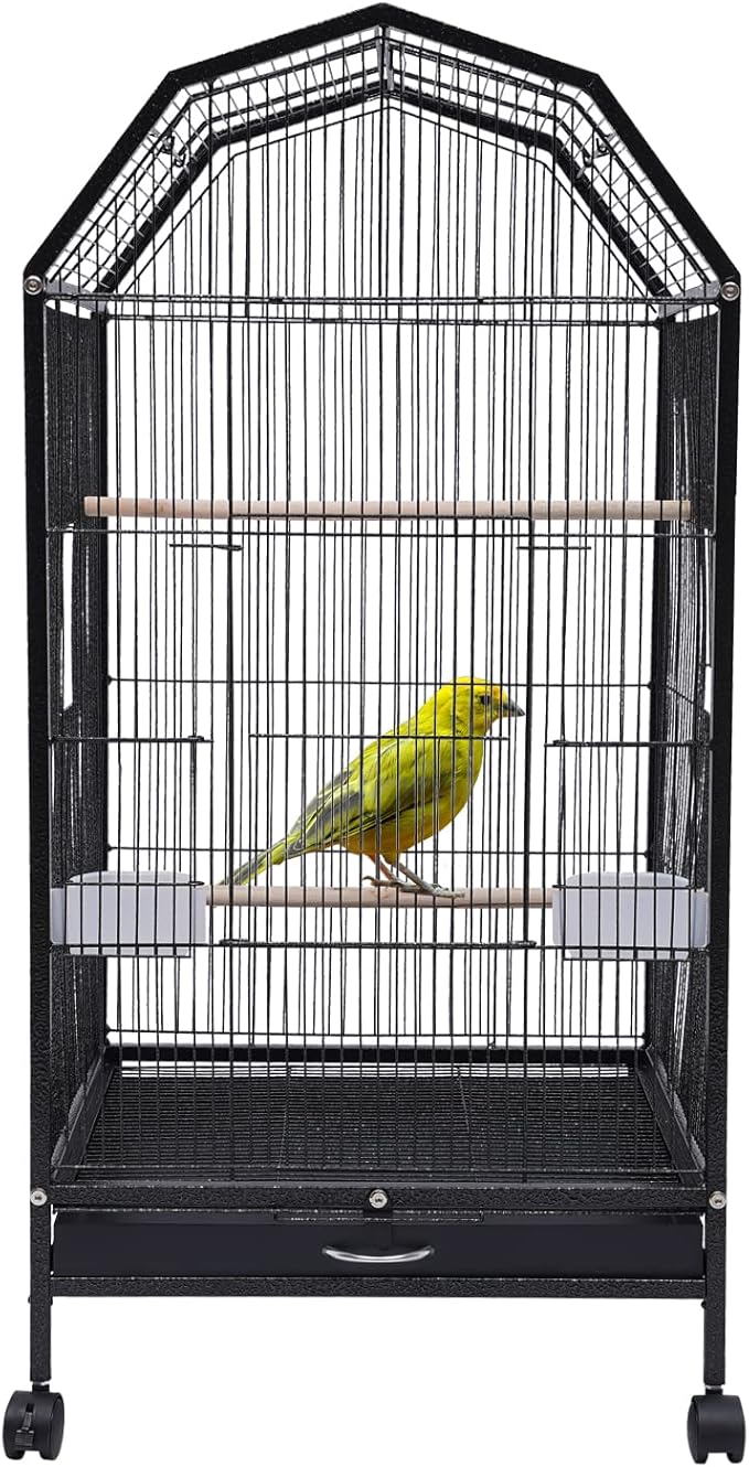 Bird Cage with Stand and Wheel,17.9x17.9x39.9 Inch Iron Rolling 360 Degree Birdcages View Spacious Interactive Roof for Parrots Finches Lovebirds Budgie Canaries Macaw Indoor Outdoor