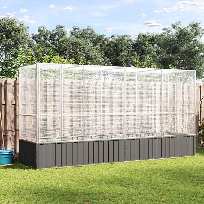 Outdoor Aviary Bird Cage, Galvanized Steel Outside Ample Activity Space Birdcage, 164.8"x42.1"x83.5", -263