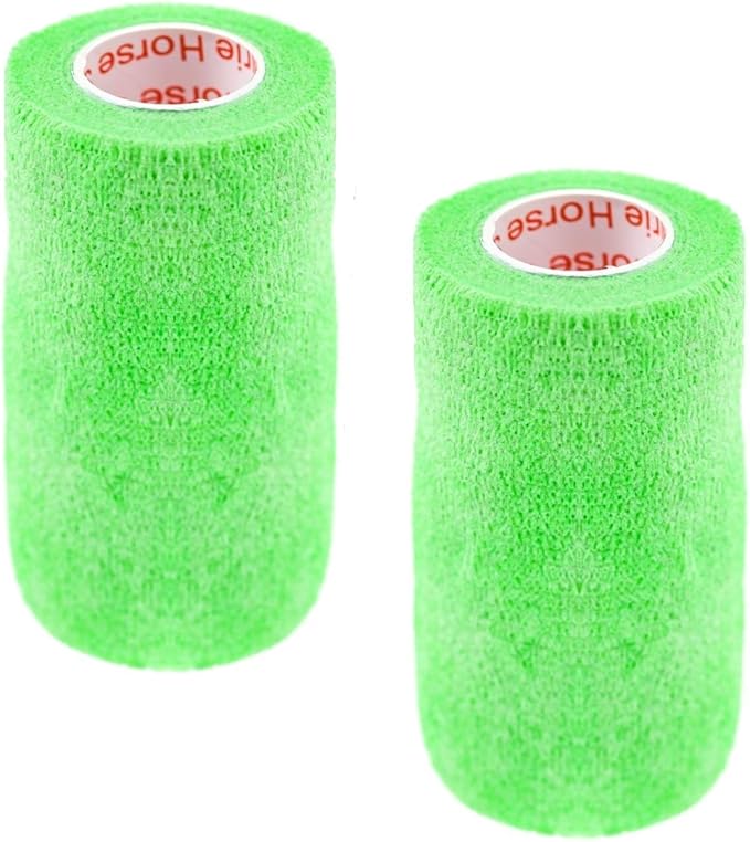 Vet Wrap Tape (Neon Green) (2 Pack) (3 Inch x 15 feet) Self Adhesive Adherent Adhering Cohesive Flex Self Stick Bandage Grip Roll Dog Cat Pet Horse