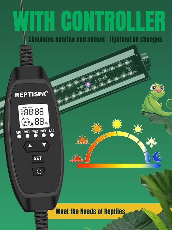 LED UVB Light for Reptiles, 8W 8-Inch Reptile LED Light for Bearded Dragon Lizard Gecko Snake Turtle, Aluminum UVA UVB Lamp Fixture Controller with Dimming and 4 UVI Modes