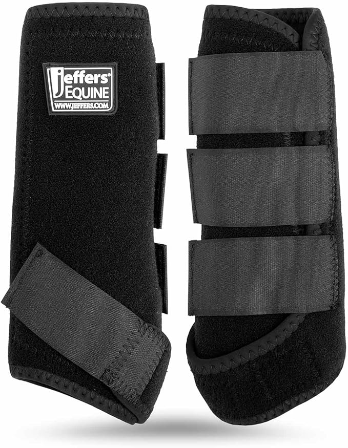 Jeffers Equine Protective Horse Boots 1 Pair Black - Safe Neoprene Leg Guards & Comfortable Fit, Durable Strap Closures, Front & Hind Support, Equestrian Accessories for Travel & Riding - Large