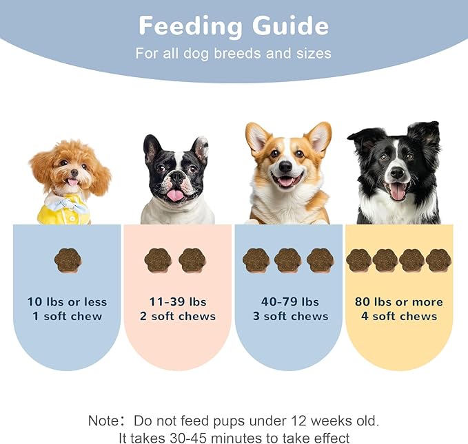 Calming Chews for Dogs, Dog Calming Chews to Help Reduce Stress, Dog Anxiety Relief Soft Chews for Fireworks, Storms, Thunder, Barking, Separation, Emotional Support, 90 Count