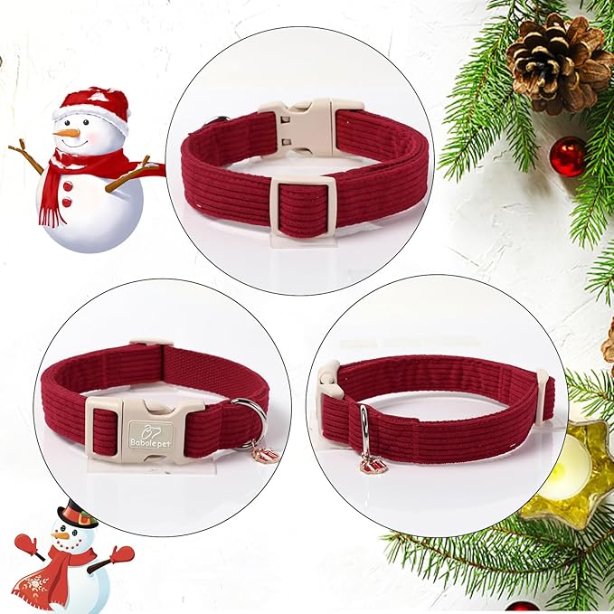 Cute Corduroy Dog Collar - Burgundy Adjustable Dog Collars for X-Large Dogs 80+lbs, Fade-Proof with Secure Snap & Little Charm, Christmas Birthday Gift, XL
