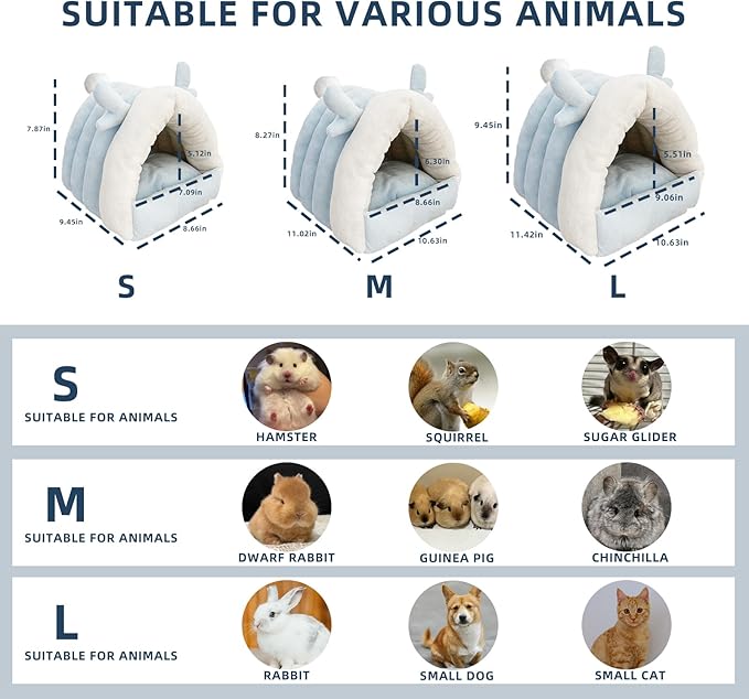 Guinea Pig Hideout, Warm Bed for Guinea Pig,Rabbits, Chinchillas, Cozy Small Animal Winter Shelter (Blue, Medium)