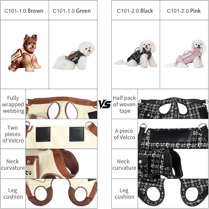 Dog Lift Harness Dog Carrier Dog VES Harness Adjustable Dog Leash with Small Puppy Treat Bag（Green,L）