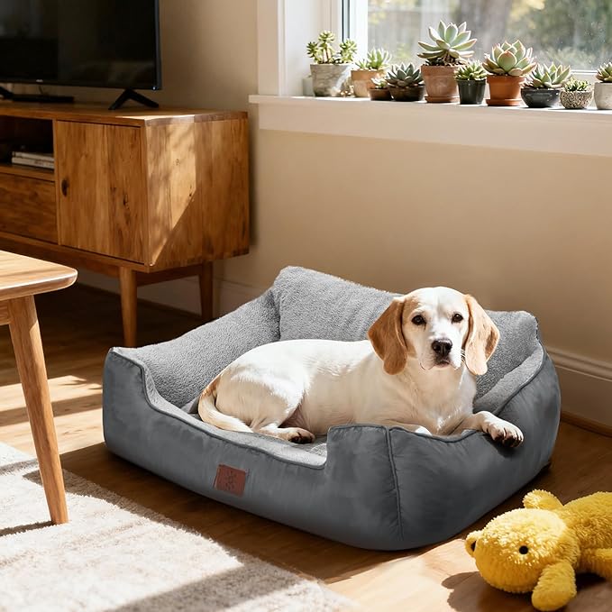 Dog Bed, Rectangle Washable Extra Large Dog Bed for Extra Large Dogs, High Back Dogs Sofa with Non-Slip Bottom, 43”x35”x9”, Grey