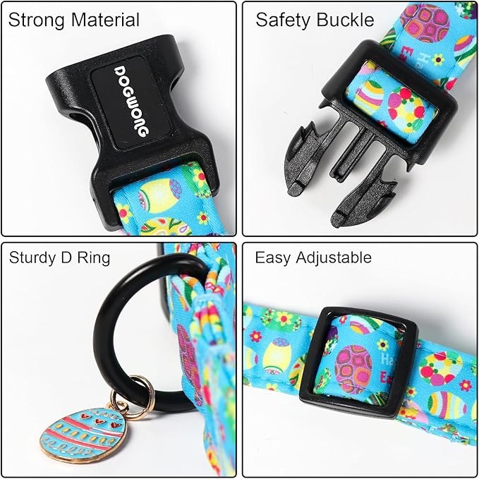 DOGWONG Easter Dog Collar, Cute Easter Egg Pet Collar Durable Holiday Girl Boy Adjustable Cotton Dog Collars with Quick Release Buckle for Puppy Small Medium Dogs,M Visit the Elegant little tail Store