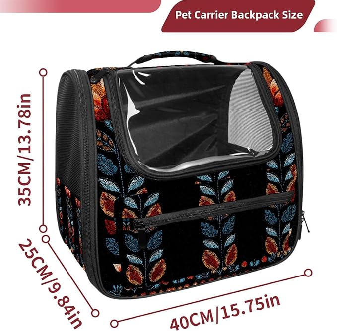Dog Carrier Backpack for Small Pets - Cat & Dog Backpack for Hiking, Camping or Travel, Motifs African Boho Paisley Floral (28)