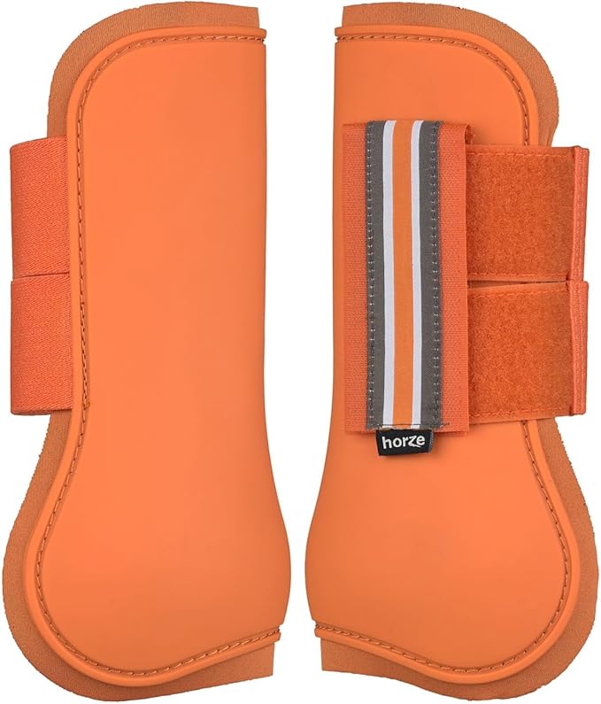 HORZE Adepto Open Front Tendon Boots | Durable Shell with Neoprene Lining - Coral Gold - Warmblood