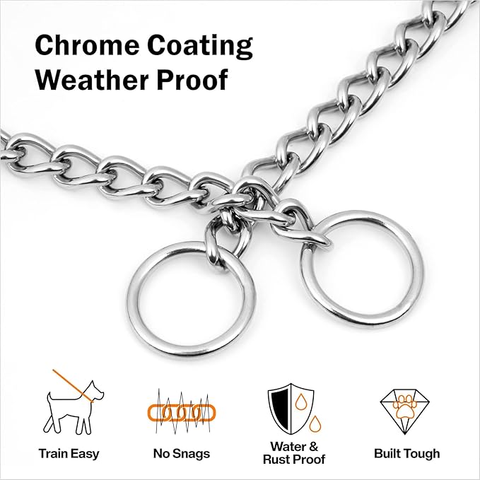 TagME Chain Choke Collar for Dogs, Adjustable Weather Proof Necklace for Large Dogs, Alloy Steel Pet Training Collar
