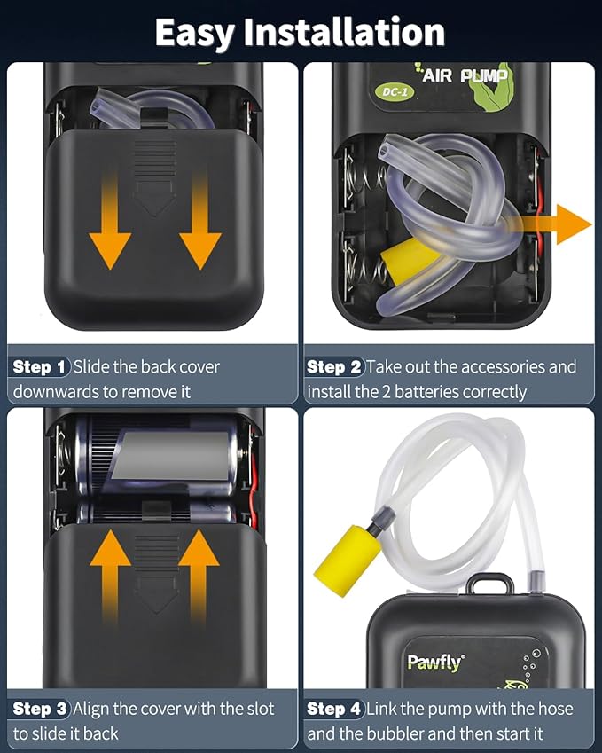 Pawfly Aquarium Battery Air Pump 40 GPH Oxygen Pump for 5 to 30 Gallon Fish Tank Portable Aerator Pump for Outdoor Fishing and Fish Transportation, Battery Not Included (Accessories Inside The Pump)