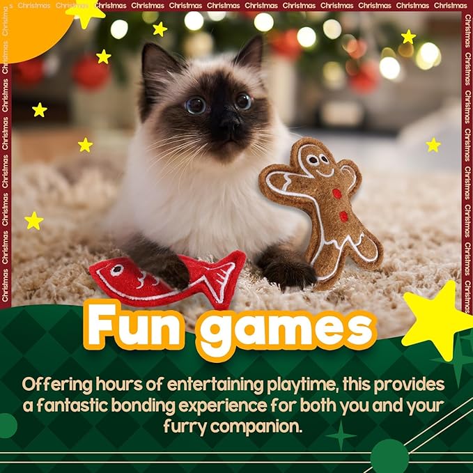 ALL FOR PAWS Christmas Cat Toys with Catnip, Bite-Resistant Teething Toy for Indoor Cats Exercise, Interactive Kitten Toys