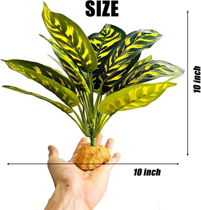 Woyrise Reptile Artificial Plants for Terrarium Decor, Amphibian Habitat Decorations Bearded Dragon Tank Accessories fit Crested Gecko Leopard Lizard Chameleon Ball Python Snake Frog - Prayer Peacock