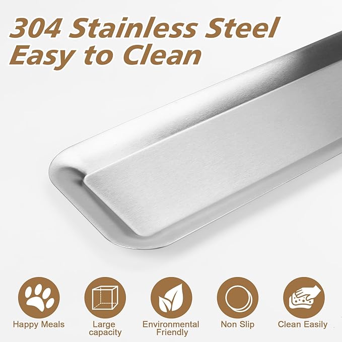 Cat Food Bowl,Extra Wide Stainless Steel Bowls for Multi-Cat Family and Flat Face Cats,Anti Whisker Fatigue Dishes Non Slip Shallow Kitten Plates for Food and Water