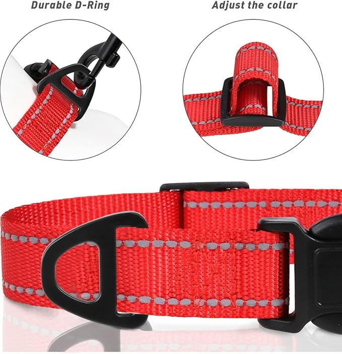 TagME Reflective Nylon Dog Collars, Adjustable Classic Pet Collar with Quick Release Buckle for Small Dogs, Red, 5/8" Width