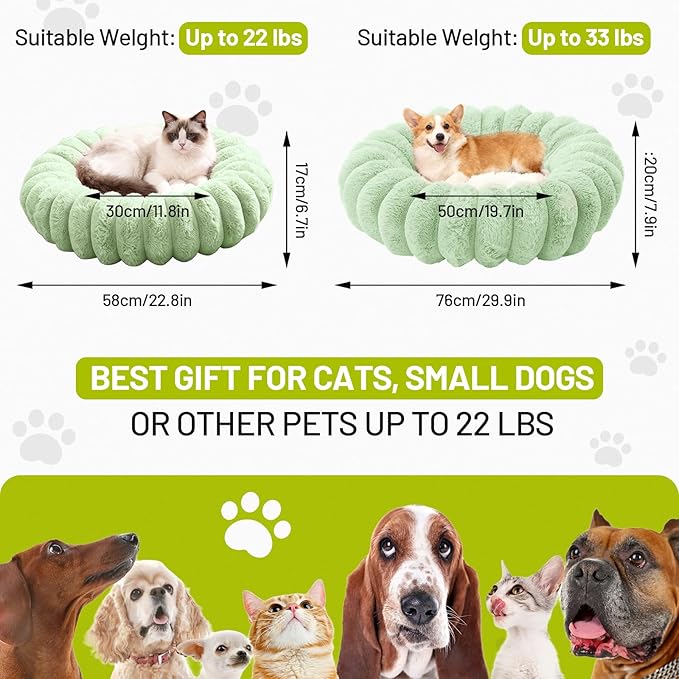 Cloudsoft Flower Cat Bed and Dog Bed, Washable Plush Pet Bed with Non-Slip Water-Resistant Bottom, Faux Furfor Cats & Small Dogs Up to 33 lbs, 29.9"x29.9" (Green)