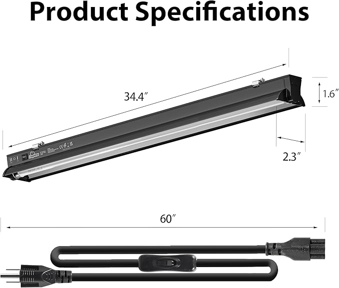 T5 HO 10.0 UVB Light for Reptiles, 39W Light Fixture Combo Kit with Switchable 5.0 & 10.0 UVB Output, 34" Fluorescent Tube UVA UVB Reptile Light for Reptile Eco-Tanks and Aquariums