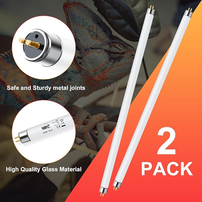 LUCKY HERP T5 UVB Reptile Light 2 Pack, 24W UVB 10.0 Reptile Light Bulb, UVA UVB Fluorescent Lamp Tube, UVB Lamp for Lizards, Turtles, Chameleons, Tortoises