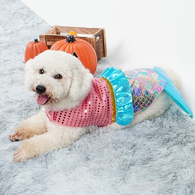 cyeollo Dog Costumes for Large Dogs Sparkly Mermaid Cosplay Clothes Pet Costme Birthday Party Outfit Dog Halloween Costumes Size XL