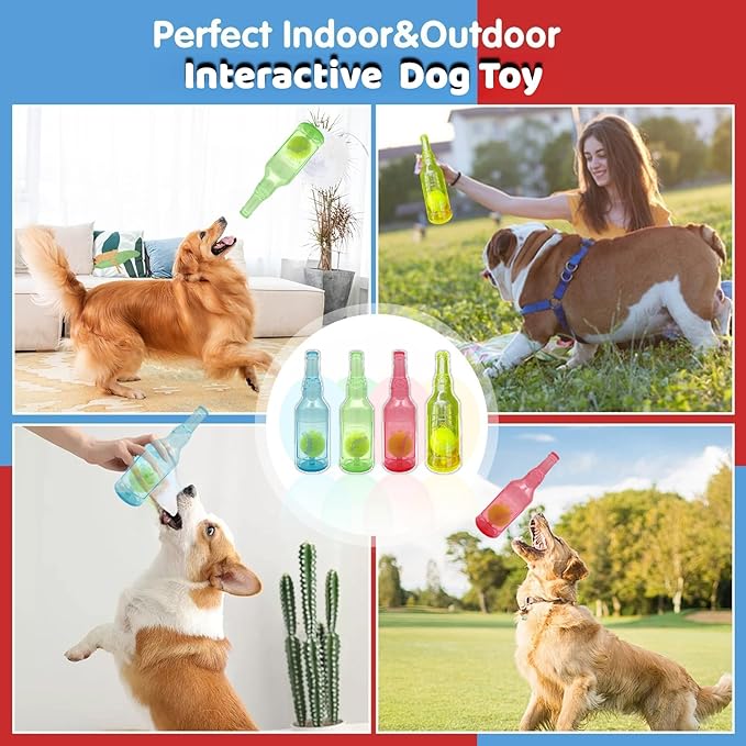 Tennis Ball in Bottle Dog Toy [2025 New Upgrade] Reinforced and Thickened Rubber Bottle Dog Chew Toy with Ball Squeaky Fetch Toy Tough (Yellow, Large)