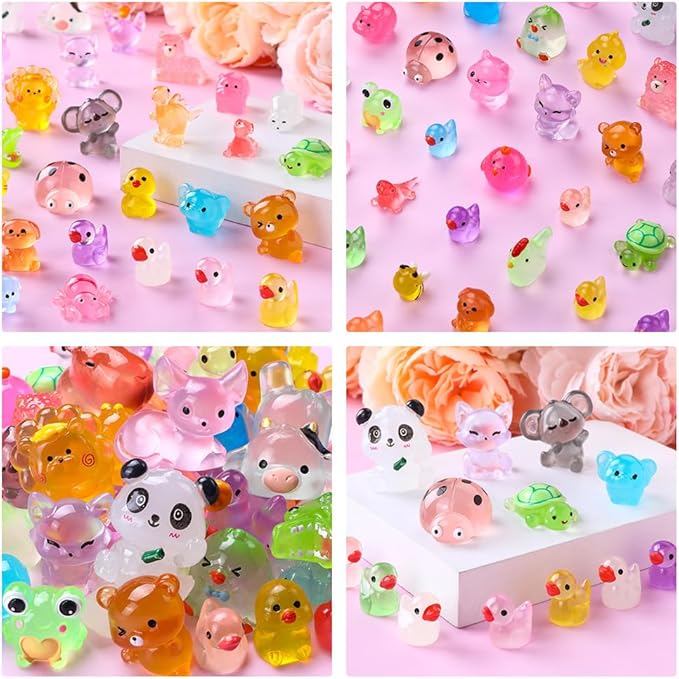 DIYDEC 60PCS Luminous Mini Resin Animals 60 Styles Miniatures Glow in The Dark Tiny Little Figures to Hide Small Duck Figures for Party Favors Bag Fillers Garden Dollhouse Decor