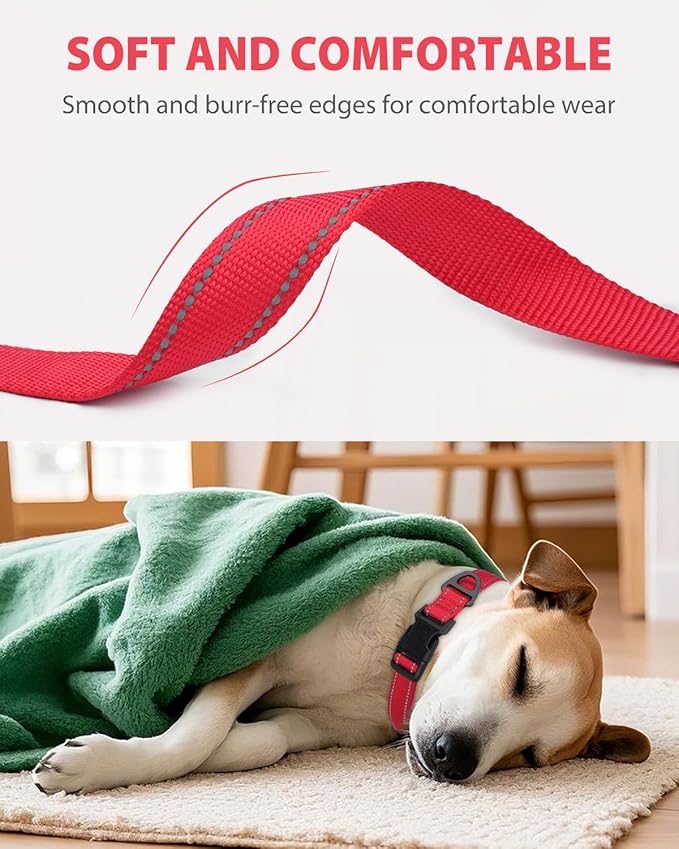 Joytale Large Dog Collar, Reflective and Adjustable Nylon Pet Collar with Quick-Release Buckle for Extra Large Dogs, Red, XL