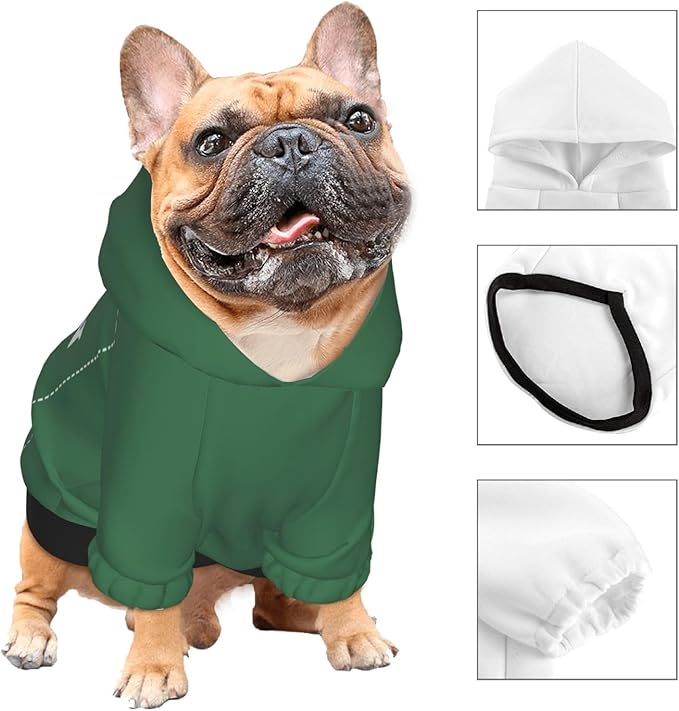 Personalized Dog Hoodie, Custom Dog Costumes for Small Dogs, Holiday Happy Dog Clothes Football Pet Shirt Sweater with Name Number for Girl/Boy Cats/Kitten, Green, L