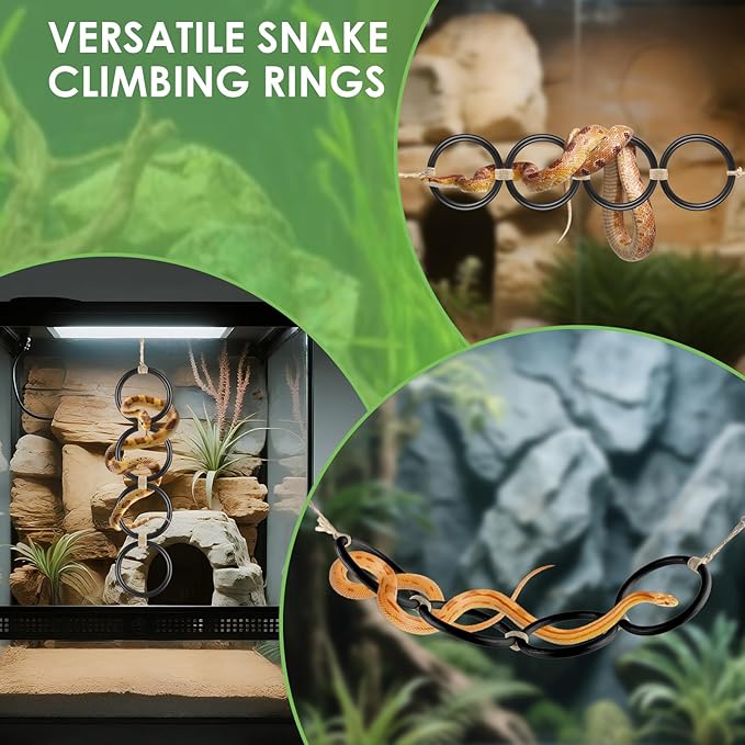 2PCS Snake Climbing Rings, Ball Python Enrichment Hoop Chain Toys, Adjustable Playground Reptiletank Cage Decor Accessories for Corn Snakes, Garter Snakes, Iguana, Lizards, Chameleons, Parrot