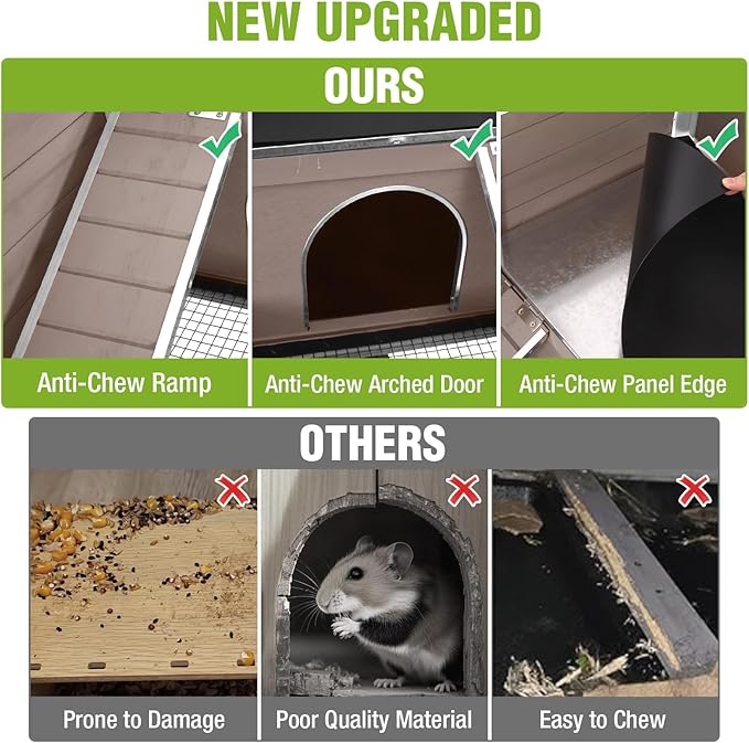 Indoor Rabbit Hutch Guinea Pig Cages with Chew-Proof Ramp, 2-Story Wooden Bunny House with Pull-Out Tray & Leakproof PVC Layer, Small Animal Cage with Detachable Legs (Brown)